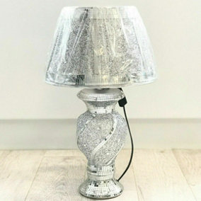 Touch of Venetian Silver Glitter Crushed Diamond Table Lamp with Shade Ornament Home Gift Diamante Bed Side