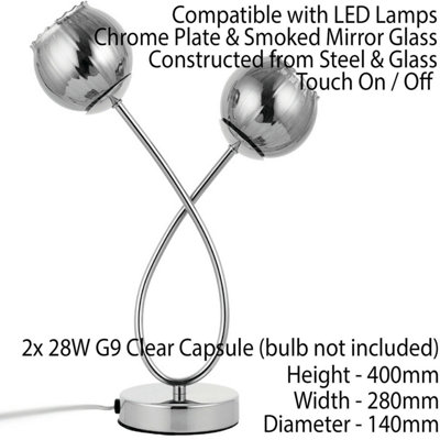 Touch On/Off Table Lamp Chrome & Smoke Mirror Glass Shade Pretty ...