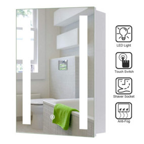 Touch Sensor LED Wall Mirrored Bathroom Cabinet Lighting with Shaver Socket 600 x 800 mm