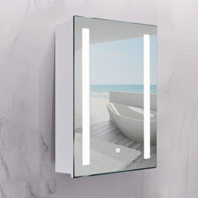 Touch Sensor Wall Bathroom Mirror Cabinet LED Lighting with Shaver Socket 700 x 500 mm