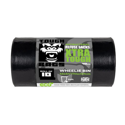 TOUGH BAGS 240L Wheelie Bin Refuse Sacks - 114 x 137cm 10 Bag Roll