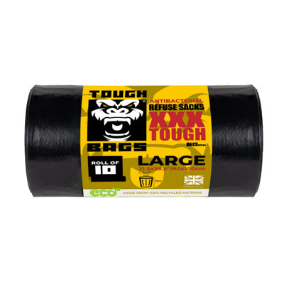 TOUGH BAGS Antibacterial Large Refuse Sacks - 80 x 100cm 10 Bag Roll