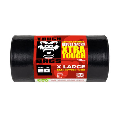 TOUGH BAGS Antibacterial X-Large Refuse Sacks - 85 x 117cm 20 Bag Roll