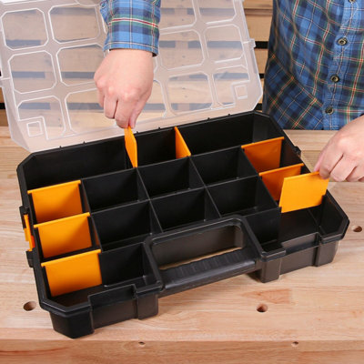 TOUGH MASTER 17in Tool Box Organizer Stackable with Adjustable Dividers ...
