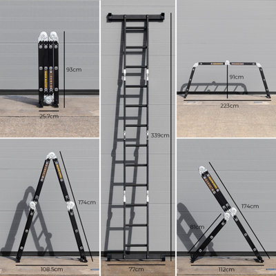 TOUGH MASTER 3.3m Multi-Purpose Extendable Ladder 4 x 3 With Two Safety ...