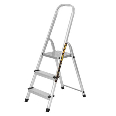 TOUGH MASTER 3 Step Ladder Folding Aluminium with 150kg Max Load, EN131 Safety Standard