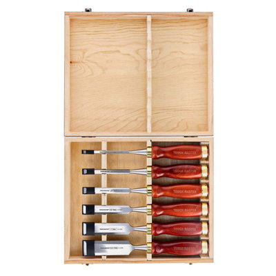 TOUGH MASTER 6 piece Wood Chisel Set Wood Carving Chisel Set with Wooden Storage Case - 6 Pieces (TM-CS146W)