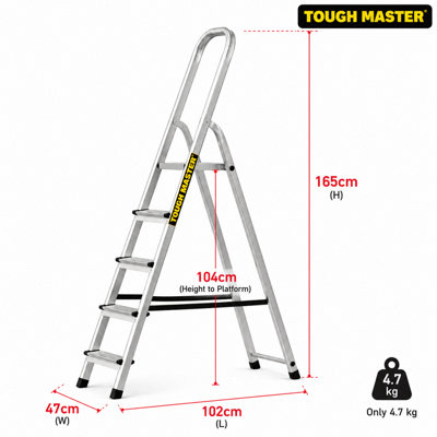 TOUGH MASTER Aluminium Folding Step Ladder 5 Steps Lightweight Top ...