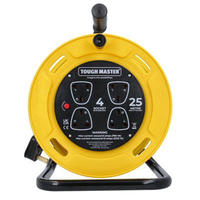TOUGH MASTER Cable Reel 230-240V 4 Socket UK Extension Lead with Thermal Cut Out - 25 Metres (TM-ECR25)