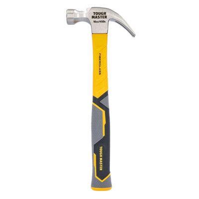TOUGH MASTER Claw Hammer Nail Puller Steel Curved Claw Framing Hammer in Yellow with Fiberglass Handle - 16 Oz (TM-CCH16FM)