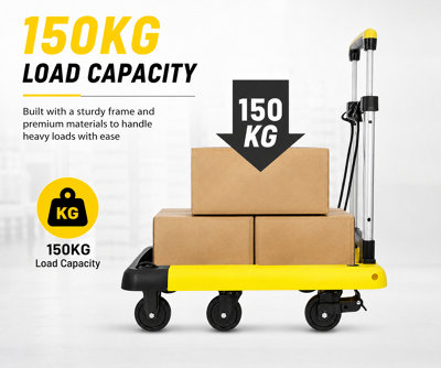 TOUGH MASTER Folding Platform Trolley 6 Wheels 150KG Load Extendable ...