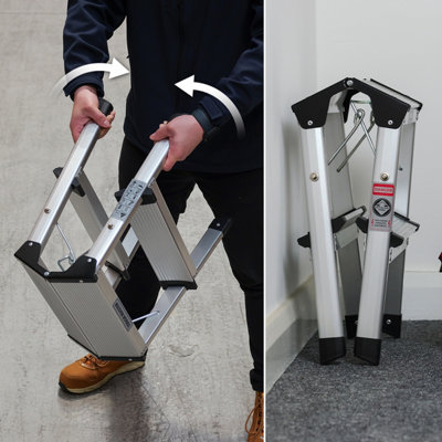 TOUGH MASTER Folding Step Ladder Double-Sided 2 Step Aluminium Step ...