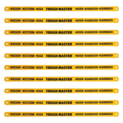 TOUGH MASTER Hacksaw Blades 24 TPI Bi-Metal Blades for 300mm Hacksaw Frames - 10 Pieces (TM-HSB124)