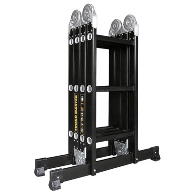 TOUGH MASTER Multi-Purpose Ladder 4 x 3 With Two Safety Platforms, Five Position, Aluminium,Foldable Design,150kg Load Capacity