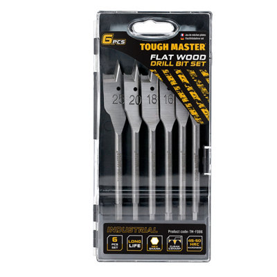 TOUGH MASTER Paddle Flat Wood Drill Bit Set with Plastic Storage Case - 6 Pieces (TM-FDB6)