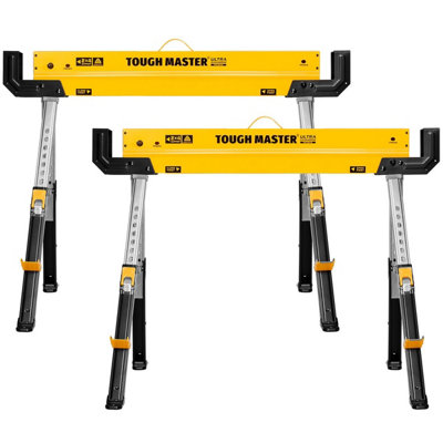 TOUGH MASTER Saw Horse Twin Pack 9-Position Height Adjustable 62-82cm Supports up to 1180 kg with Anti-Slip Top & Handle