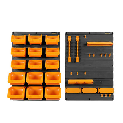 TOUGH MASTER Small Parts Wall Mounted Storage Organiser with 2 x Wall Panels & 15 x Plastic Bins - 35 Pieces (TM-UPT-6020)