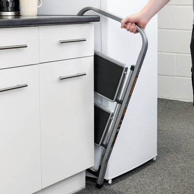 TOUGH MASTER Steel Step Ladder Folding Step Stool with Handrail & Wide ...
