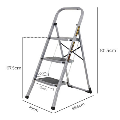 TOUGH MASTER Steel Step Ladder Folding Step Stool with Handrail & Wide ...