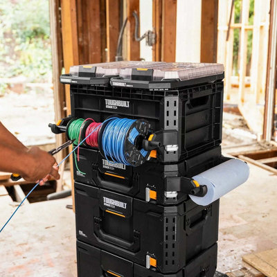 Toughbuilt StackTech 3 Piece Premium Wheeled Tool Box + Blue Roll Cable ...