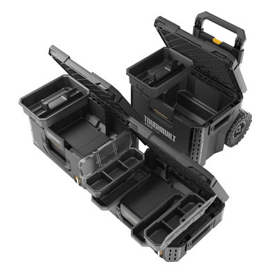 Toughbuilt StackTech 3 Piece Premium Wheeled Tool Box + Blue Roll Cable ...