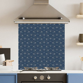 Toughened 6mm Glass Kitchen Splashback 60 x 60cm Blue Gold Pattern - Polished  Heat Resistant Back Splash for Cookers Hob