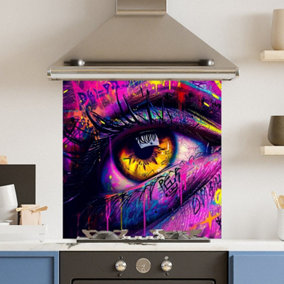 Toughened 6mm Glass Kitchen Splashback 60 x 60cm Purple Eye - Polished Edge Heat Resistant Back Splash for Cookers Hob