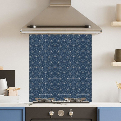 Toughened 6mm Glass Kitchen Splashback 60 x 65cm Blue Gold Pattern ...