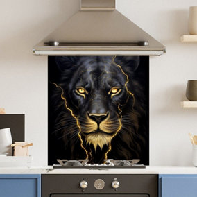 Toughened 6mm Glass Kitchen Splashback 60 x 65cm Gold Lion - Polished Edge Heat Resistant Back Splash for Cookers Hob