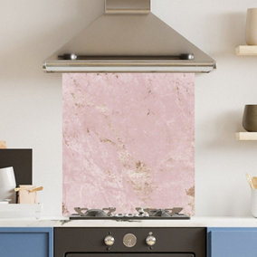 Toughened 6mm Glass Kitchen Splashback 60 x 65cm Pink Gold Marble - Polished  Heat Resistant Back Splash for Cookers Hob