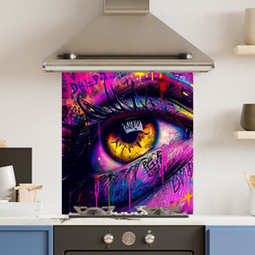 Toughened 6mm Glass Kitchen Splashback 60 x 65cm Purple Eye - Polished Edge Heat Resistant Back Splash for Cookers Hob