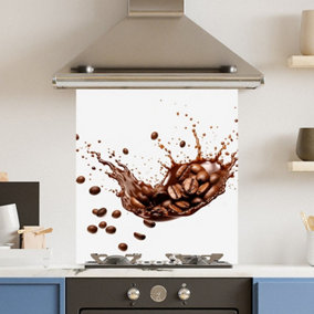 Toughened 6mm Glass Kitchen Splashback 60 x 65cm White Coffee  - Polished Edge Heat Resistant Back Splash for Cookers Hob