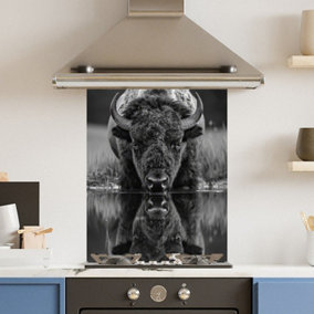 Toughened 6mm Glass Kitchen Splashback 60 x 75cm Black White Bison - Polished  Heat Resistant Back Splash for Cookers Hob