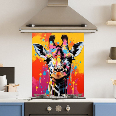 Toughened 6mm Glass Kitchen Splashback 60 x 75cm Colour Giraffe - Polished Edge Heat Resistant Back Splash for Cookers Hob