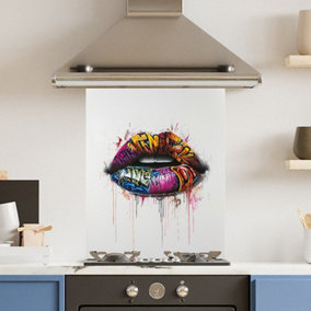 Toughened 6mm Glass Kitchen Splashback 60 x 75cm Colourful Lips - Polished Edge Heat Resistant Back Splash for Cookers Hob