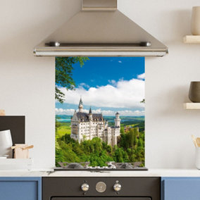 Toughened 6mm Glass Kitchen Splashback 60 x 75cm Forest Castle - Polished Edge Heat Resistant Back Splash for Cookers Hob