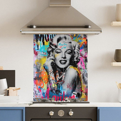 Toughened 6mm Glass Kitchen Splashback 60 x 75cm Marylin Monroe - Polished Edge Heat Resistant Back Splash for Cookers Hob