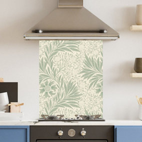 Toughened 6mm Glass Kitchen Splashback 60 x 75cm Pale Green Leaf Pattern Heat Resistant Back Splash for Cookers Hob