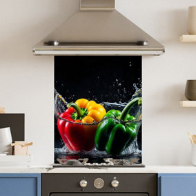Toughened 6mm Glass Kitchen Splashback 60 x 75cm Pepper Splash - Polished Edge Heat Resistant Back Splash for Cookers Hob