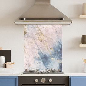 Toughened 6mm Glass Kitchen Splashback 60 x 75cm Pink Blue Marble - Polished  Heat Resistant Back Splash for Cookers Hob