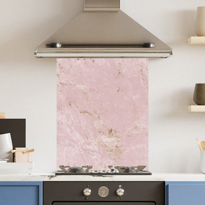 Toughened 6mm Glass Kitchen Splashback 60 x 75cm Pink Gold Marble - Polished  Heat Resistant Back Splash for Cookers Hob