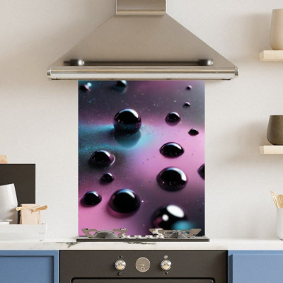 Toughened 6mm Glass Kitchen Splashback 60 x 75cm Purple Drops - Polished Edge Heat Resistant Back Splash for Cookers Hob