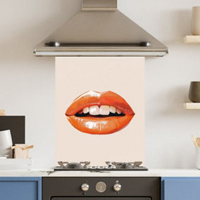 Toughened 6mm Glass Kitchen Splashback 60 x 75cm Red Lips  - Polished Edge Heat Resistant Back Splash for Cookers Hob