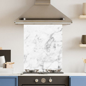 Toughened 6mm Glass Kitchen Splashback 60 x 75cm Veiny White Marble - Polished Heat Resistant Back Splash for Cookers Hob