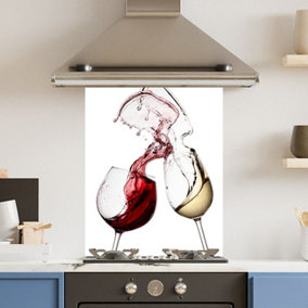 Toughened 6mm Glass Kitchen Splashback 60 x 75cm White Wine Glasses - Polished Heat Resistant Back Splash for Cookers Hob