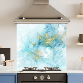 Toughened 6mm Glass Kitchen Splashback 70 x 65cm Aquamarine Quartz - Polished  Heat Resistant Back Splash for Cookers Hob