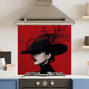 Toughened 6mm Glass Kitchen Splashback 70 x 65cm Black Music - Polished Edge Heat Resistant Back Splash for Cookers Hob