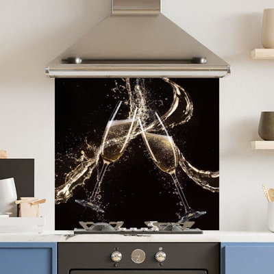 Toughened 6mm Glass Kitchen Splashback 70 x 65cm Champagne Flute Splash ...