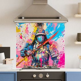 Toughened 6mm Glass Kitchen Splashback 70 x 65cm Colourful War - Polished Edge Heat Resistant Back Splash for Cookers Hob