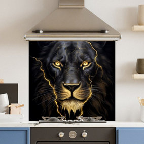 Toughened 6mm Glass Kitchen Splashback 70 x 65cm Gold Lion - Polished Edge Heat Resistant Back Splash for Cookers Hob